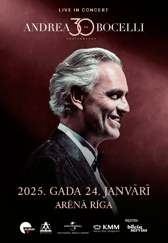 Andrea Bocelli concert 24.01.2025 Arēna Rīga Biļešu Serviss